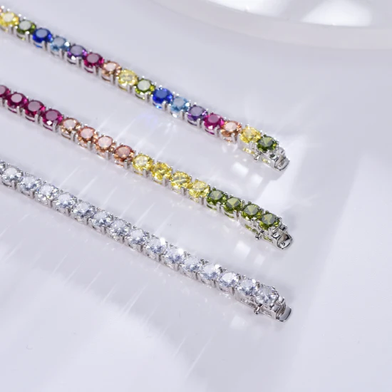 Bracciale tennis in argento sterling 925 Moissanite Rainbow da 3 mm Bracciale tennis con vero diamante zircone rosa 5A CZ