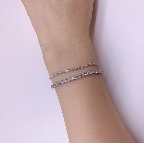 Bracciale a catena tennis regolabile in argento sterling 925 con cristalli CZ da 3 mm